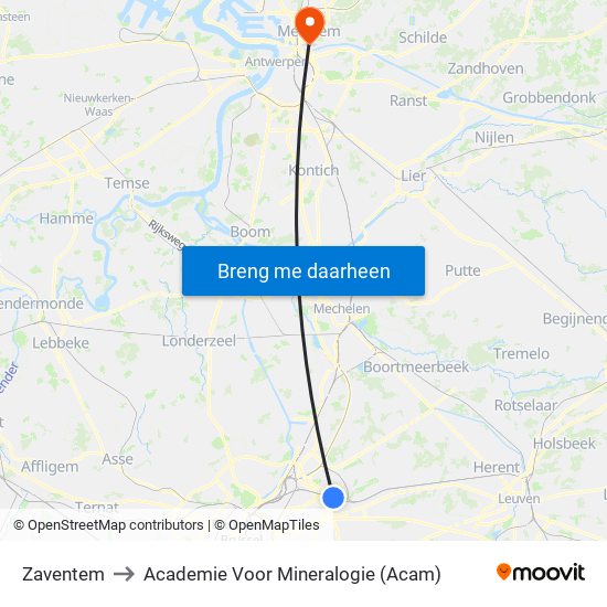 Zaventem to Academie Voor Mineralogie (Acam) map