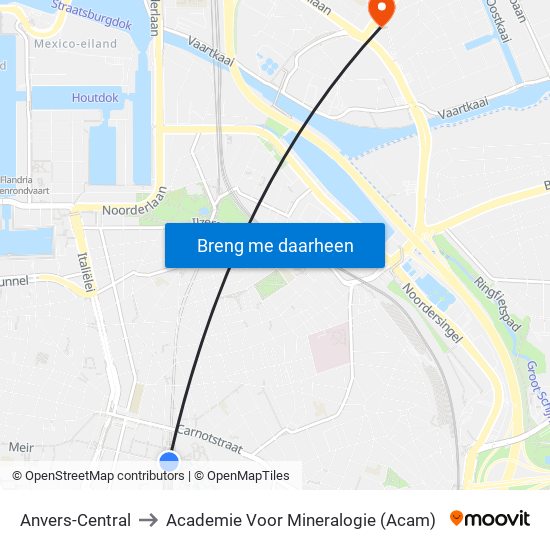 Anvers-Central to Academie Voor Mineralogie (Acam) map