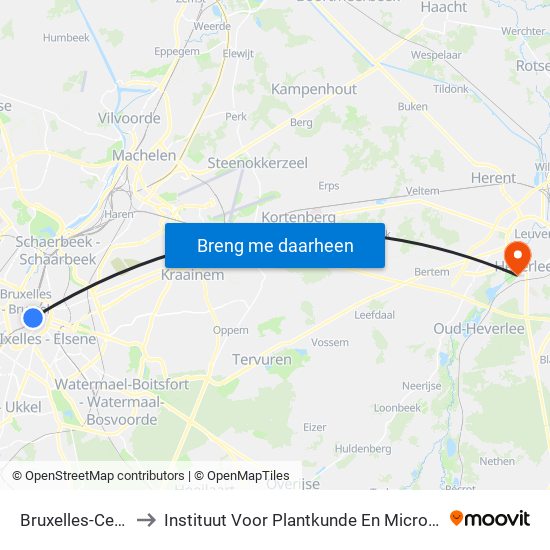 Bruxelles-Central to Instituut Voor Plantkunde En Microbiologie map