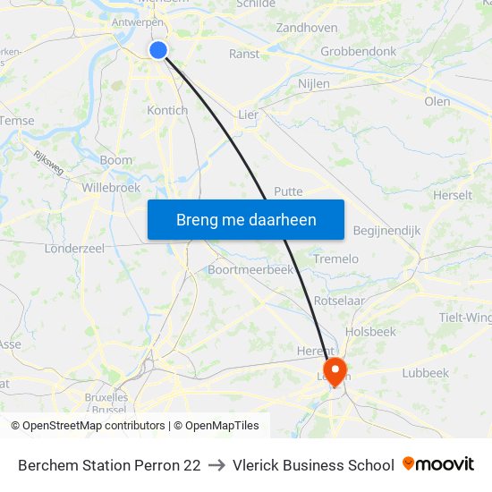 Berchem Station Perron 22 to Vlerick Business School map