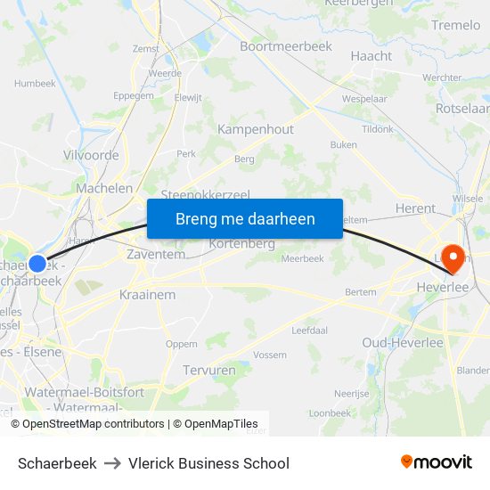 Schaerbeek to Vlerick Business School map