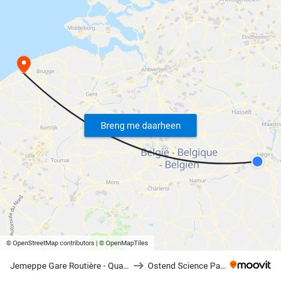 Jemeppe Gare Routière - Quai D to Ostend Science Park map