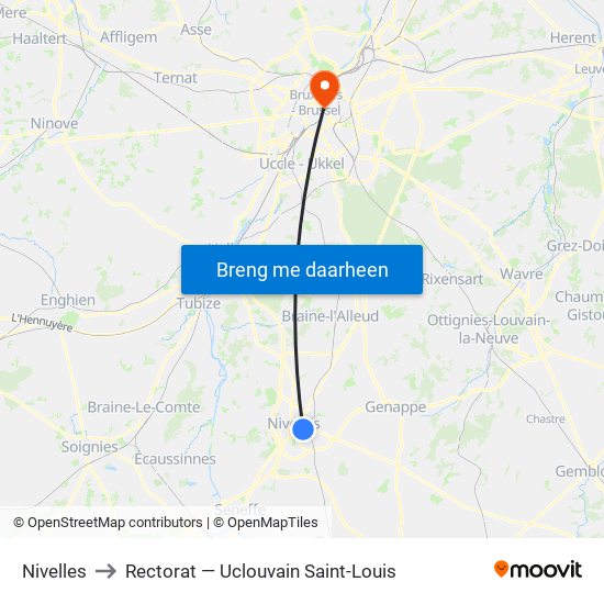 Nivelles to Rectorat — Uclouvain Saint-Louis map