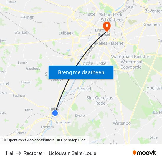 Hal to Rectorat — Uclouvain Saint-Louis map