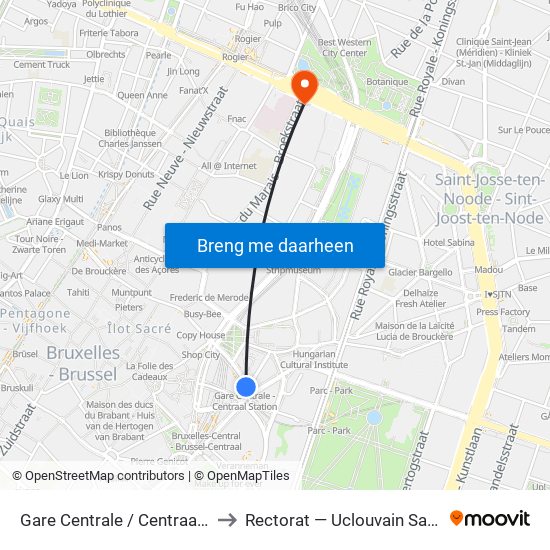 Gare Centrale / Centraal Station to Rectorat — Uclouvain Saint-Louis map