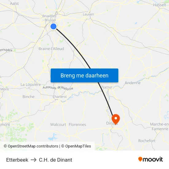 Etterbeek to C.H. de Dinant map