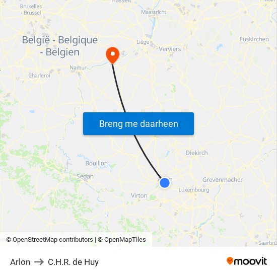 Arlon to C.H.R. de Huy map