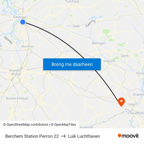 Berchem Station Perron 22 to Luik Luchthaven map