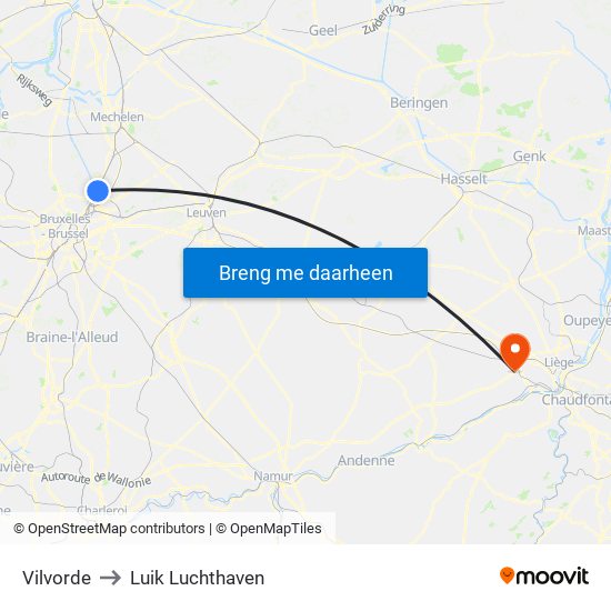 Vilvorde to Luik Luchthaven map