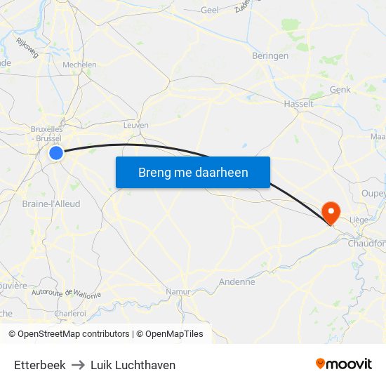 Etterbeek to Luik Luchthaven map