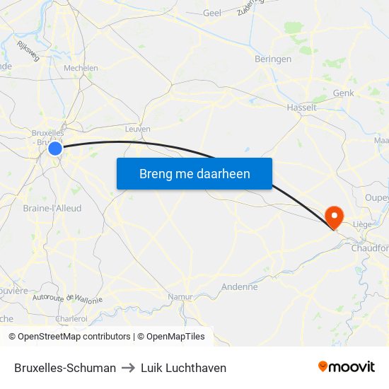 Bruxelles-Schuman to Luik Luchthaven map