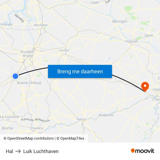 Hal to Luik Luchthaven map