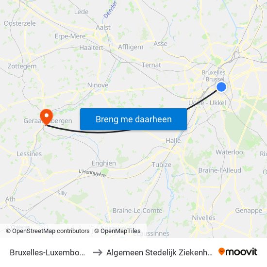 Bruxelles-Luxembourg to Algemeen Stedelijk Ziekenhuis map