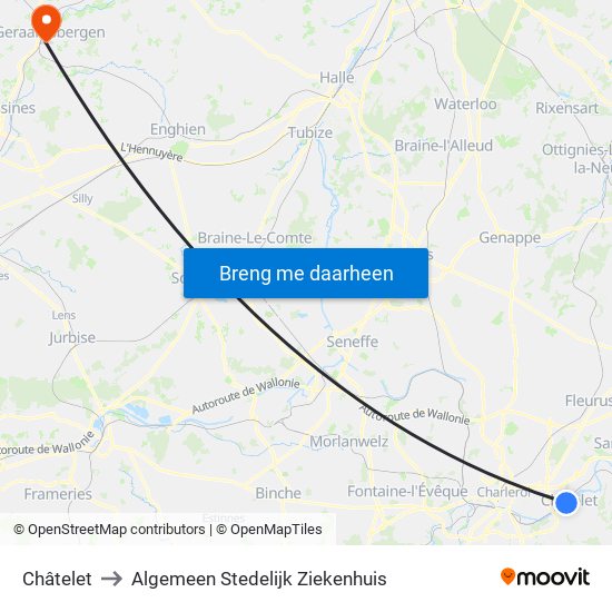 Châtelet to Algemeen Stedelijk Ziekenhuis map