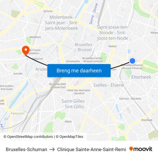 Bruxelles-Schuman to Clinique Sainte-Anne-Saint-Remi map