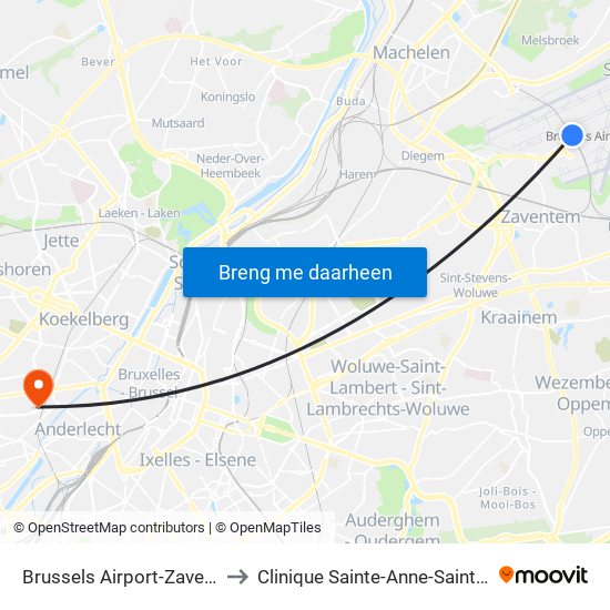 Brussels Airport-Zaventem to Clinique Sainte-Anne-Saint-Remi map