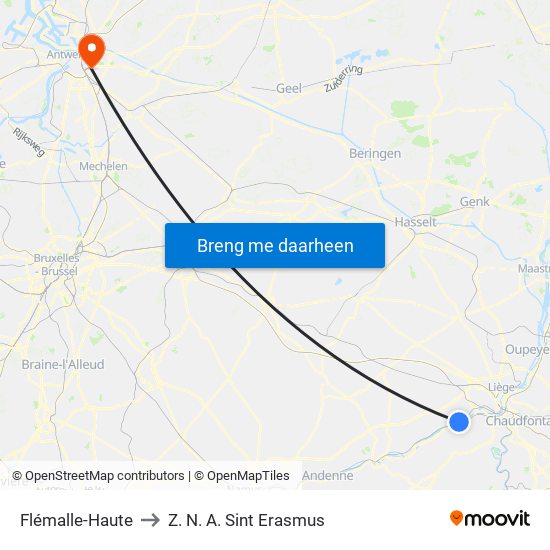 Flémalle-Haute to Z. N. A. Sint Erasmus map