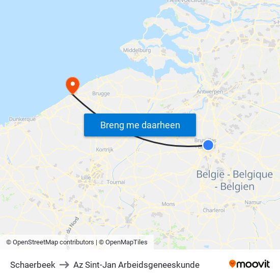 Schaerbeek to Az Sint-Jan Arbeidsgeneeskunde map