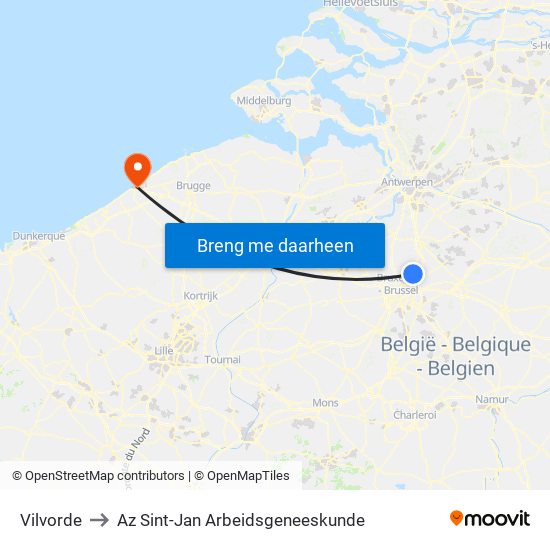 Vilvorde to Az Sint-Jan Arbeidsgeneeskunde map