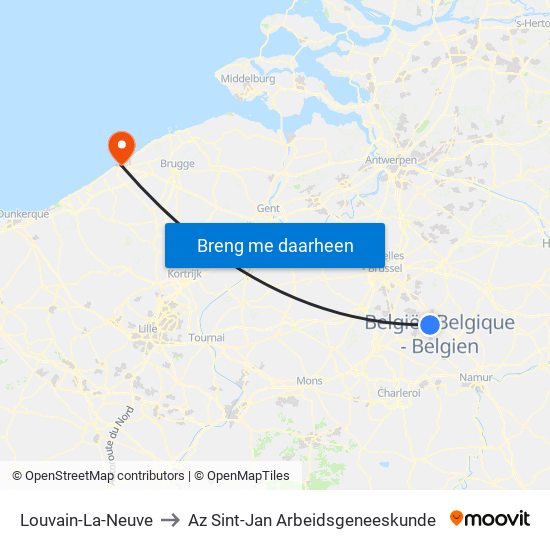 Louvain-La-Neuve to Az Sint-Jan Arbeidsgeneeskunde map