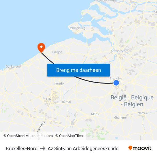 Bruxelles-Nord to Az Sint-Jan Arbeidsgeneeskunde map