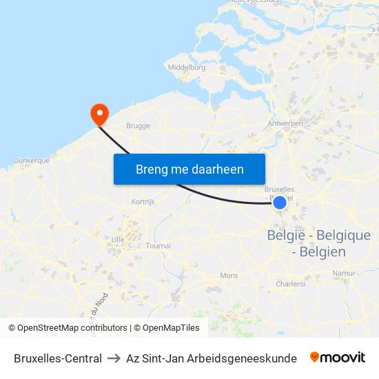 Bruxelles-Central to Az Sint-Jan Arbeidsgeneeskunde map