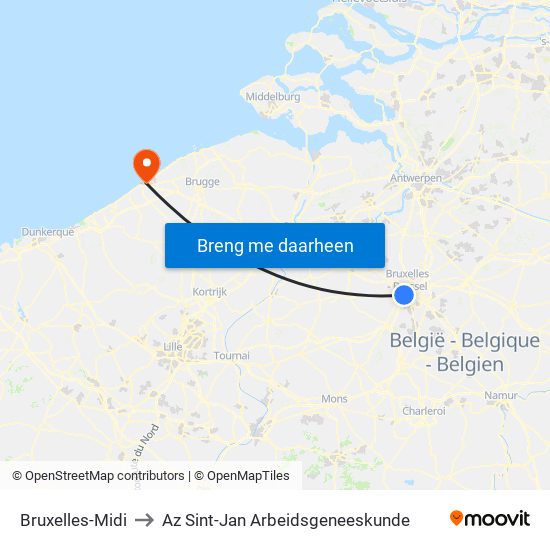 Bruxelles-Midi to Az Sint-Jan Arbeidsgeneeskunde map
