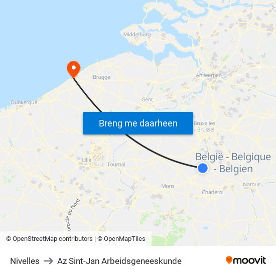 Nivelles to Az Sint-Jan Arbeidsgeneeskunde map