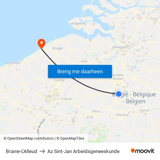 Braine-L'Alleud to Az Sint-Jan Arbeidsgeneeskunde map