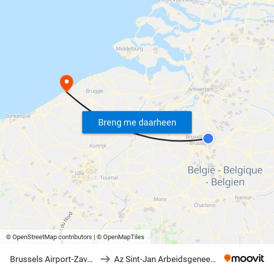 Brussels Airport-Zaventem to Az Sint-Jan Arbeidsgeneeskunde map