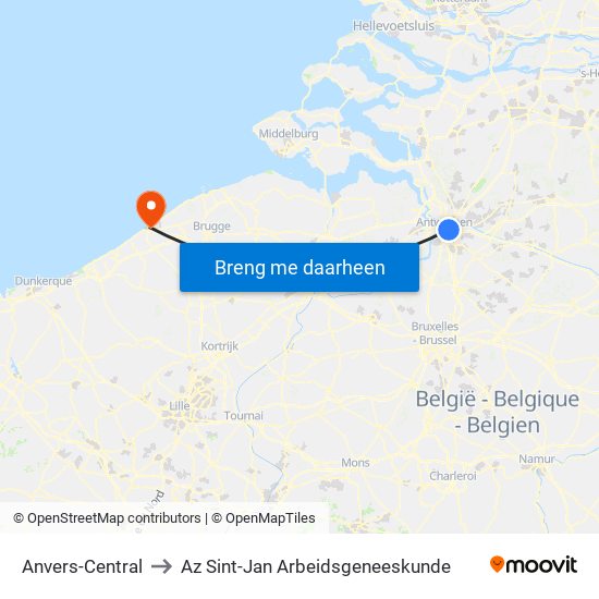 Anvers-Central to Az Sint-Jan Arbeidsgeneeskunde map