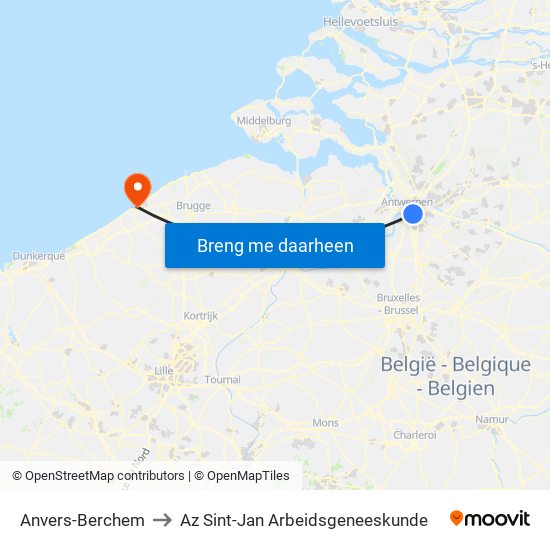 Anvers-Berchem to Az Sint-Jan Arbeidsgeneeskunde map