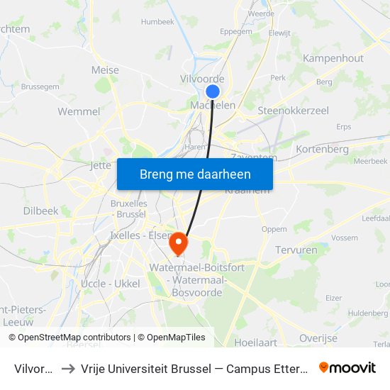 Vilvorde to Vrije Universiteit Brussel — Campus Etterbeek map