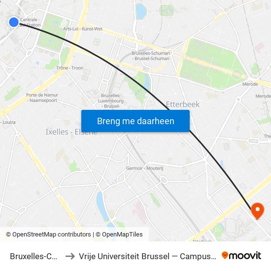 Bruxelles-Central to Vrije Universiteit Brussel — Campus Etterbeek map