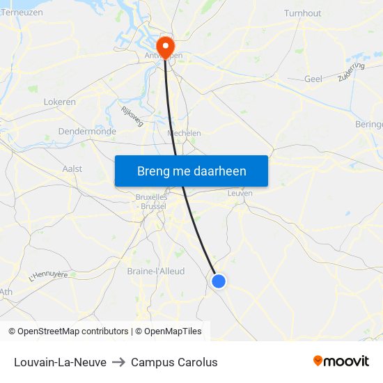 Louvain-La-Neuve to Campus Carolus map