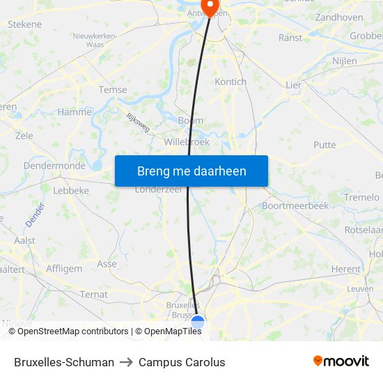 Bruxelles-Schuman to Campus Carolus map