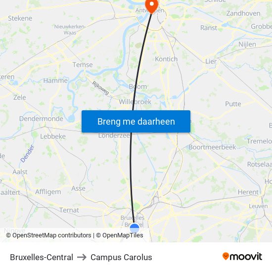 Bruxelles-Central to Campus Carolus map