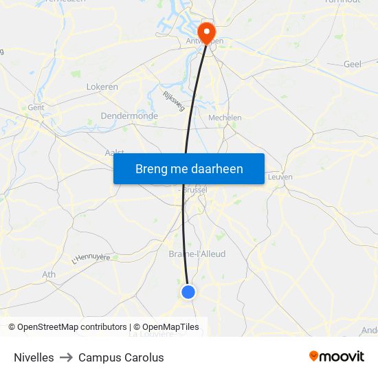 Nivelles to Campus Carolus map