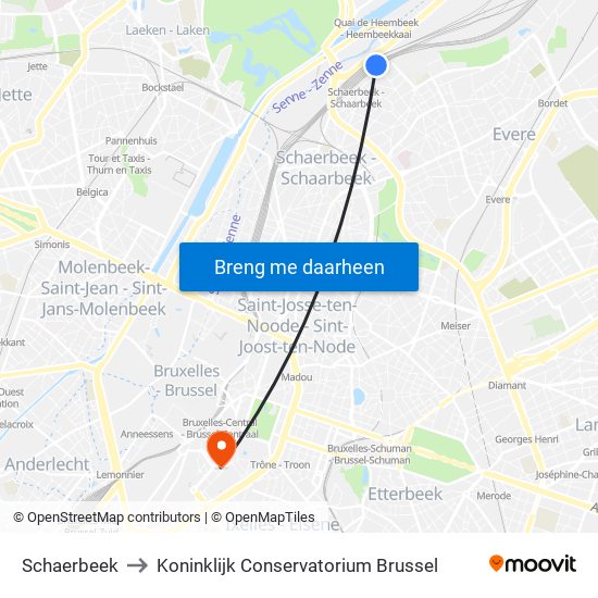 Schaerbeek to Koninklijk Conservatorium Brussel map