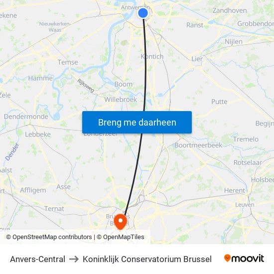 Anvers-Central to Koninklijk Conservatorium Brussel map