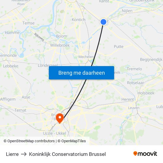 Lierre to Koninklijk Conservatorium Brussel map