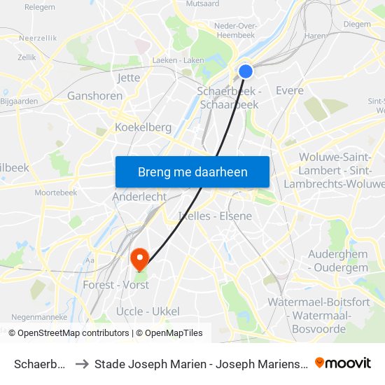 Schaerbeek to Stade Joseph Marien - Joseph Marienstadion map