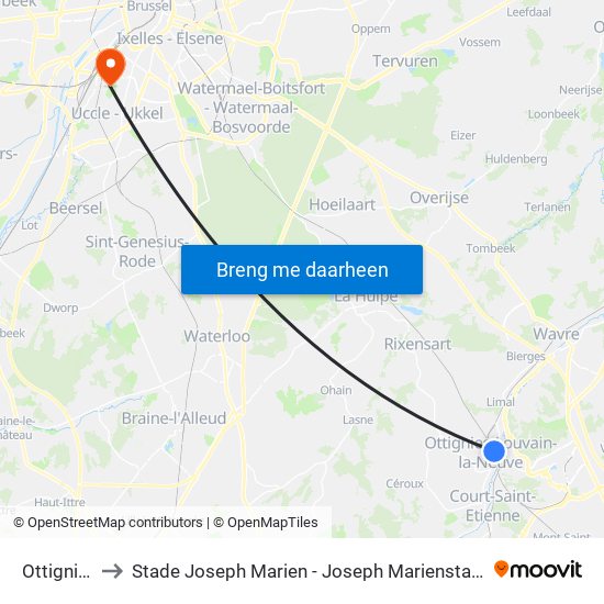 Ottignies to Stade Joseph Marien - Joseph Marienstadion map