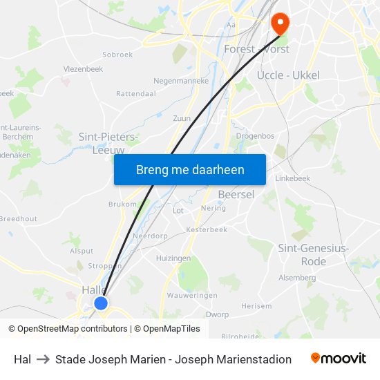 Hal to Stade Joseph Marien - Joseph Marienstadion map