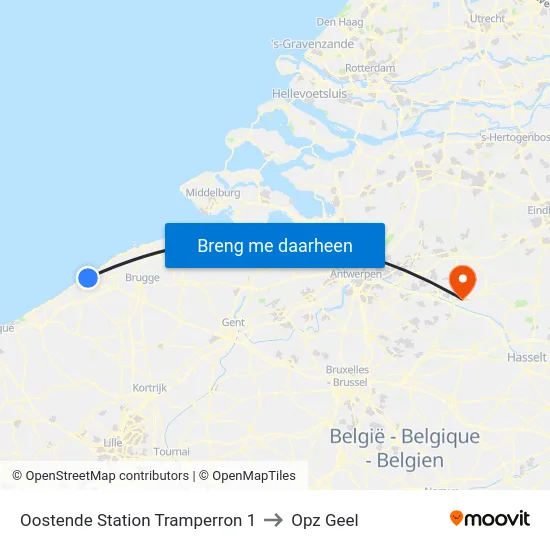 Oostende Station Tramperron 1 to Opz Geel map