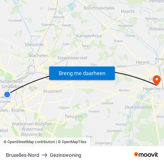Bruxelles-Nord to Gezinswoning map