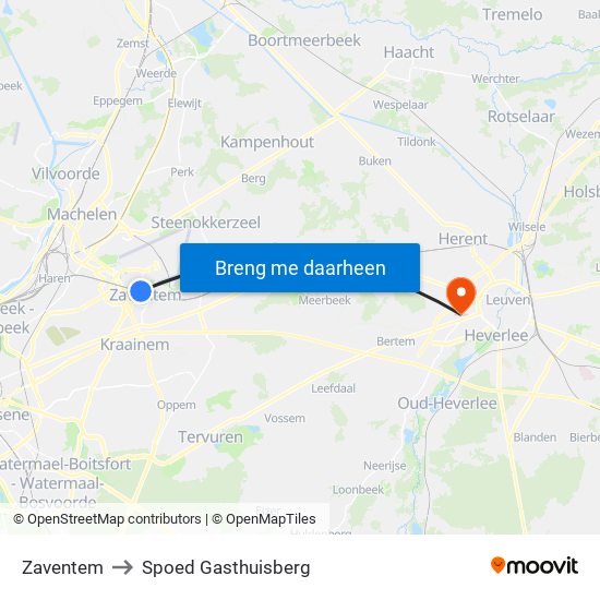 Zaventem to Spoed Gasthuisberg map