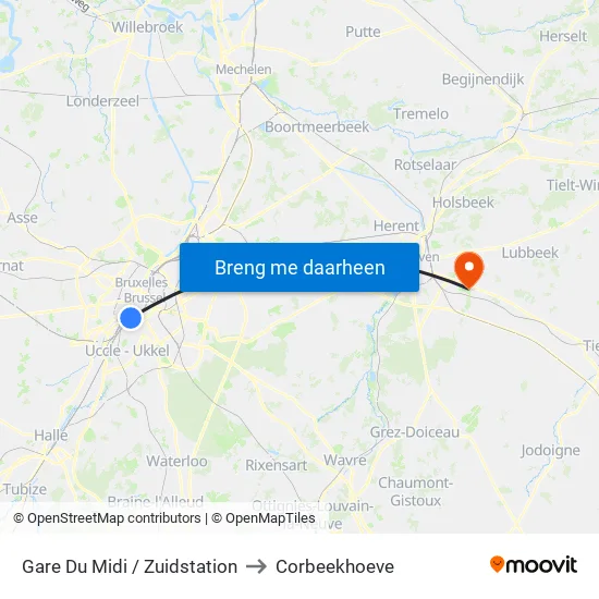 Gare Du Midi / Zuidstation to Corbeekhoeve map