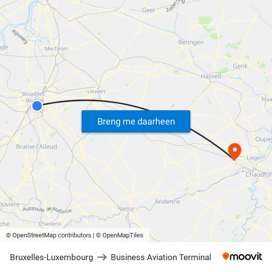 Bruxelles-Luxembourg to Business Aviation Terminal map