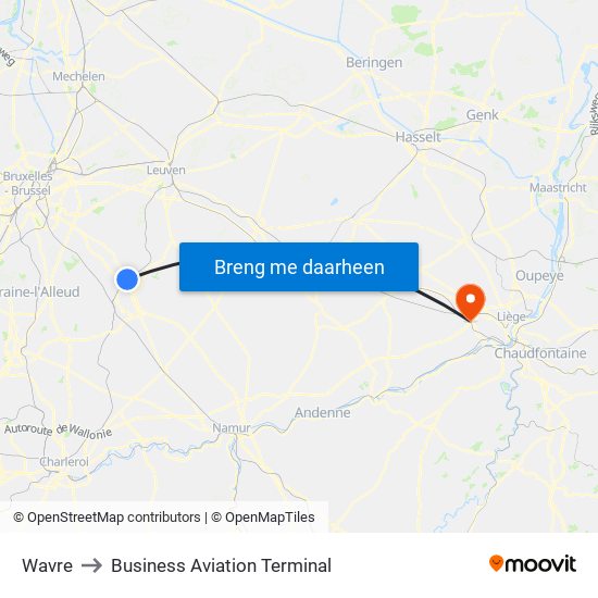 Wavre to Business Aviation Terminal map